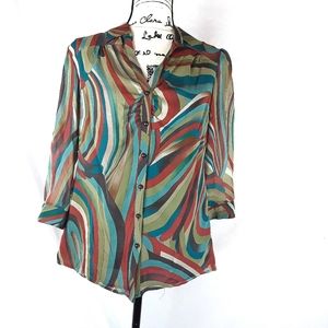 Chenault 100% Silk Retro Vintage Vibe Button Top💋